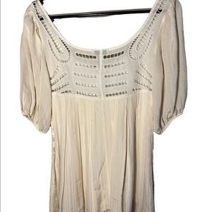 Gorgeous pale cream mini dress or top XS mostly lined cut out in lace design